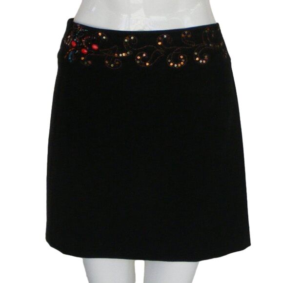 new CACHE Skirt, 30" Waist, Beaded waist, Back zip, Black, Mini, Lined - Picture 1 of 12